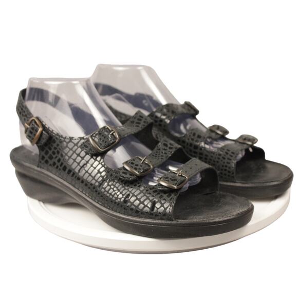 FLEXUS Sandals Comfort Italy Made Genuine Black Leather Anti-Shock Sz Women's 42 - Picture 1 of 12